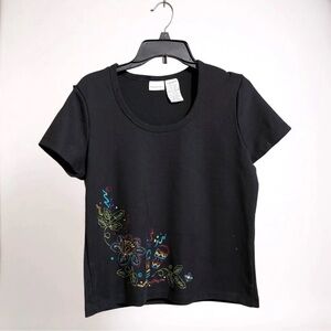 White Stag Black Tee with Colorful Embroidery